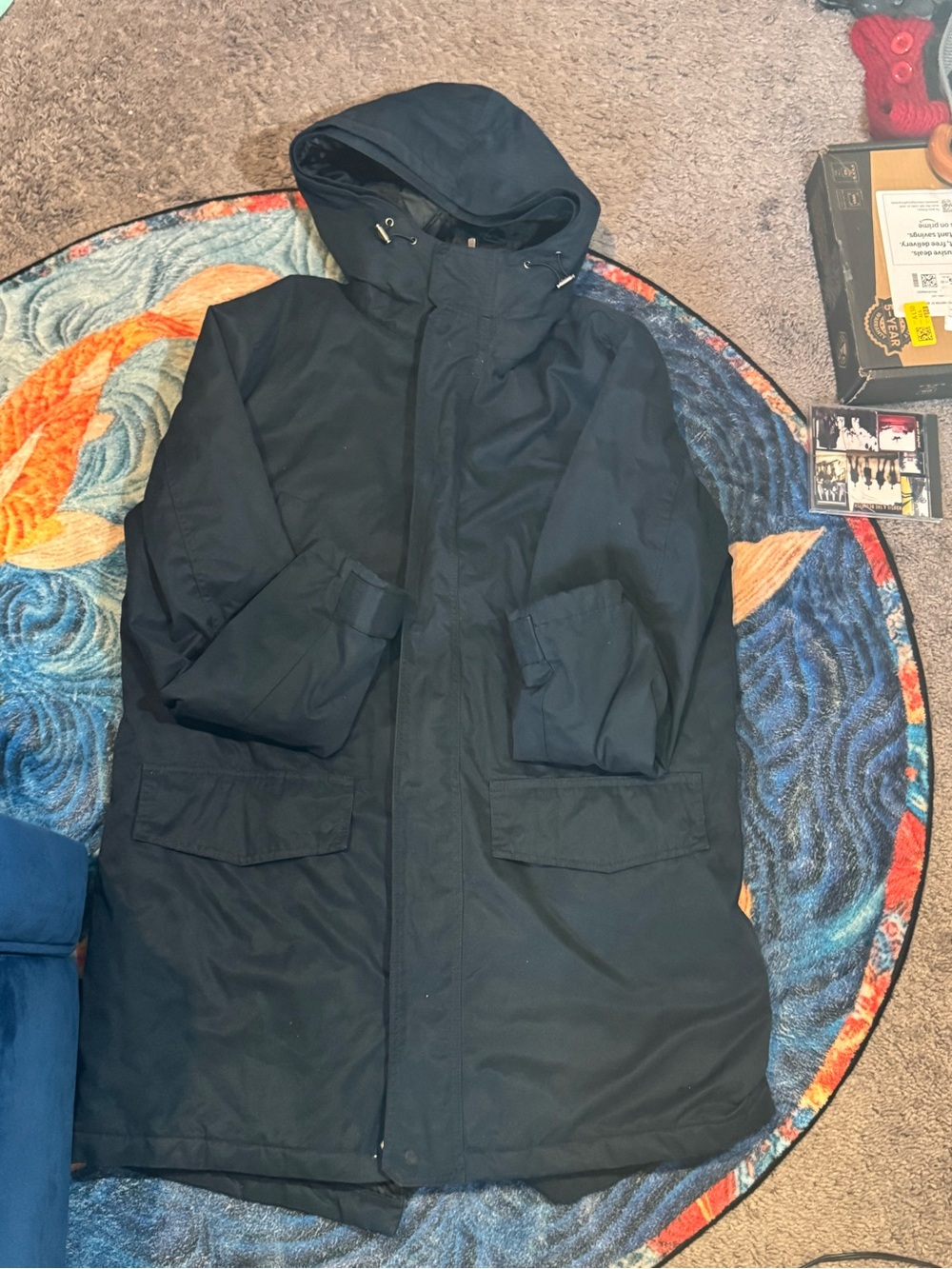 Men's Navy Blue Hooded Parka Jacket